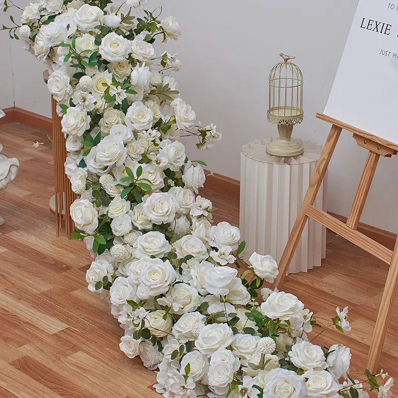 Hochzeit 200 * 40 Hochzeitsblumen-Reihen weiß Hochzeitsdekoration Tischläufer Blumenreihen-Anordnung künstliche Blumen