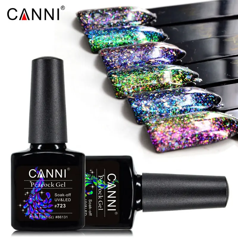 86131 CANNI Nail Art Pavão Gel Verniz UV/LED Platinum Glitter Lantejoulas Gel Laca Embeber Off Bling Pavão Prego gel Polonês