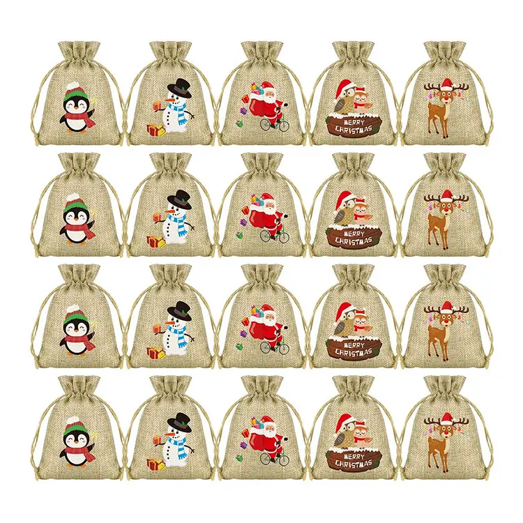 10*14cm nouveauté cordon de serrage pochette en toile de jute cadeau de noël sac en jute bonbons sac en toile de jute calendrier de l'avent de noël sac cadeau Festival