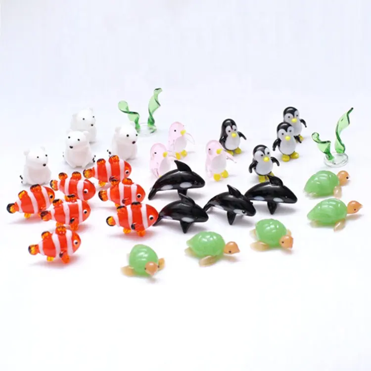 Miniaturas de vidro marrom murano, bonecas engraçadas, minúsculo, tartaruga marinha, coroa de peixe, pinguim, koala, urso polar, animais pequenos