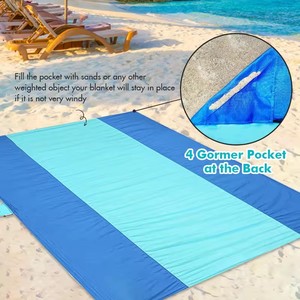 <strong>Beach</strong> Blanket Sand Proof Extra Large <strong>Beach</strong> <strong>Mat</strong> Big &amp; Compact Sand Free <strong>Mat</strong> Quick Drying with <strong>4</strong> Stakes &amp; <strong>4</strong> Corner Pockets - Product Image 4