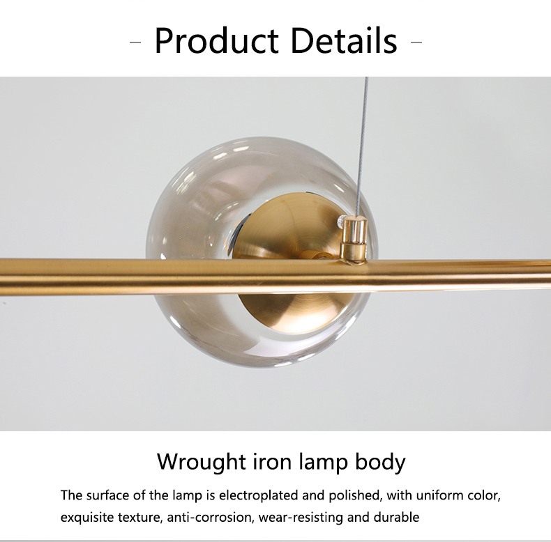 Nordic Postmodern restaurant bedside decorative smoky gray glass ball chandelier