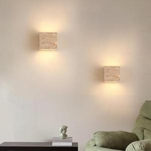 מנורת קיר עמיד למים חיצונית Travertine קיר בז 'שיש טבעי מנורת חדר שינה מסדרון מיטת מנורת קיר