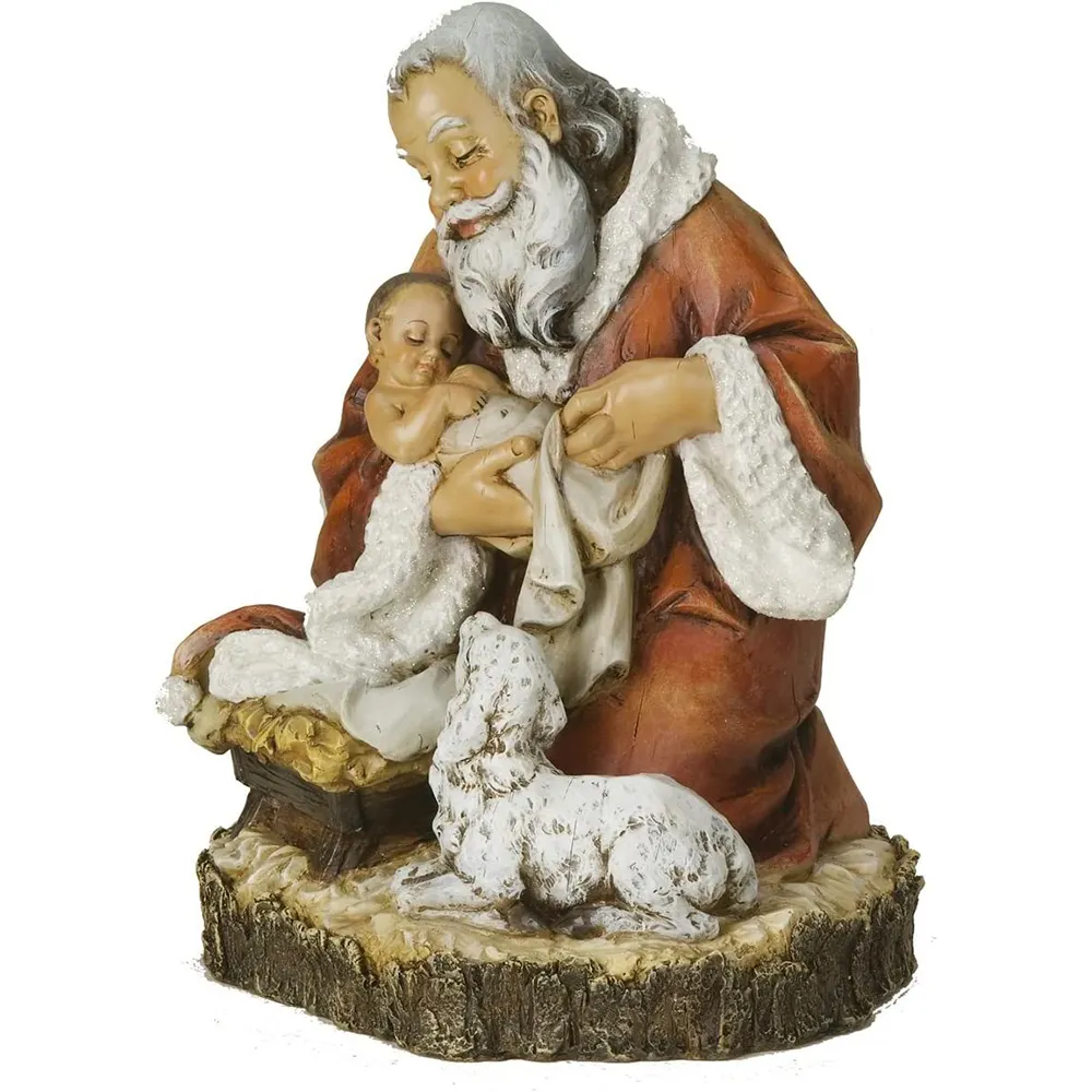 Estatua religiosa católica forma epoxi al por mayor tamaño real Santa Claus mini cuna estatuas Jesús Navidad Belén figuritas