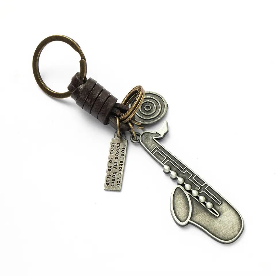Hadiah wanita & Pria gantungan kunci logam kulit gantungan kunci mobil rumah gantungan kunci antik gantungan kunci saksofon