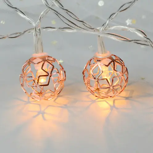 Ramadan Festa Di Natale Decorativo LED del Metallo In Oro Rosa Luce Della Sfera String Battery Operated Marocchino Sfera di Luce Della Lanterna