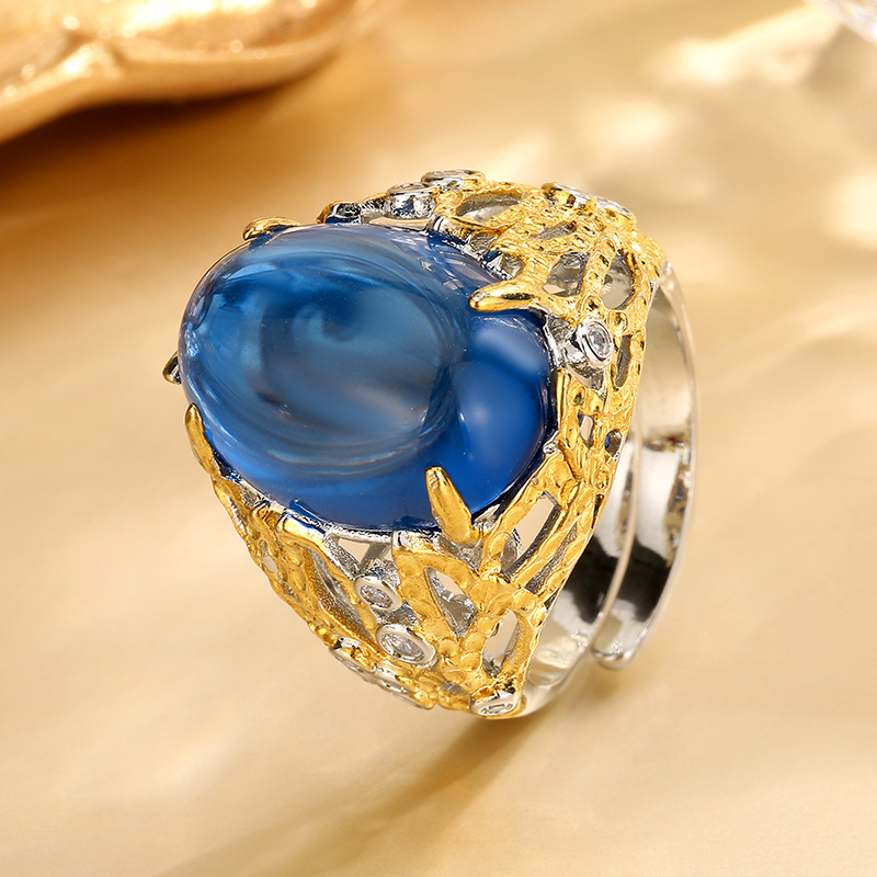adjustable size Plain blue pointed crystal ring