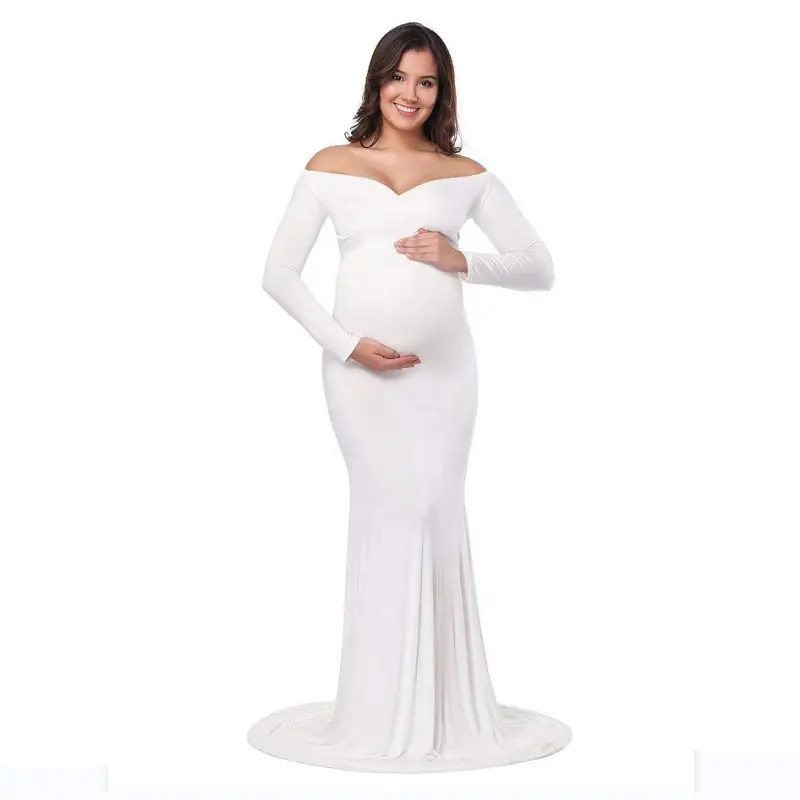 2022 Slim elegante manica lunga in gravidanza fotografia vestito maternità Maxi vestito per la gravidanza servizio fotografico festa Baby Shower