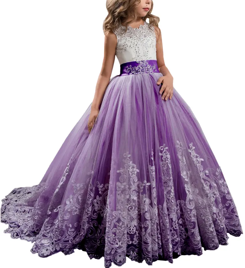 purple flower girl dresses for 7 years old organza ball gown kids little princess girls party dresses