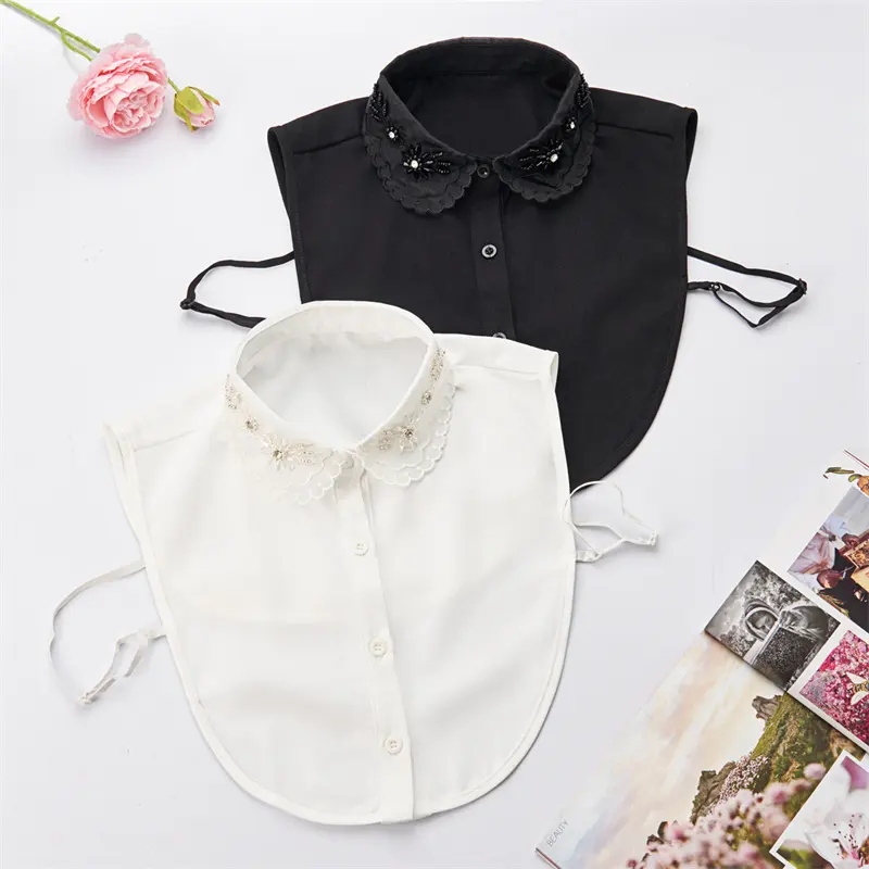 Hot Sale Organza Embroidery Hand Sewing Crystal Bead Craft Lace Neck Detachable Fake Collar