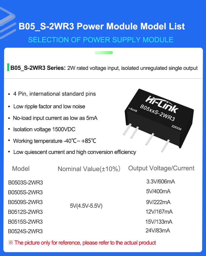 ตัวแปลงขนาดเล็กประสิทธิภาพสูง2W 5V ถึง3.3V/5V/9V/12V/24V ตัวแปลงขนาดเล็กประสิทธิภาพ90% แยกแหล่งจ่ายไฟดัดแปลงอัจฉริยะ