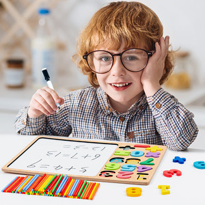 子供赤ちゃんのおもちゃ数学算術教材木製教育番号形状ソーターおもちゃ製図板付き - Product Image 3