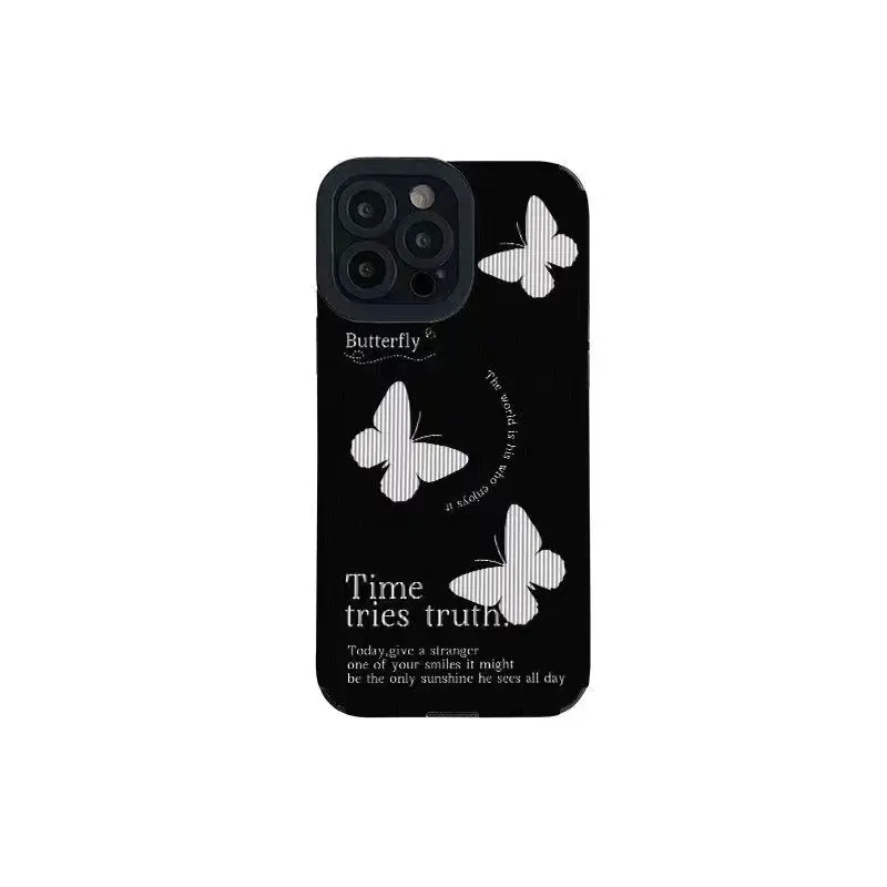 Capa protetora completa para iPhone 14 Promax Apple 11/XL case de telefone de alta qualidade com borboleta preto e branco