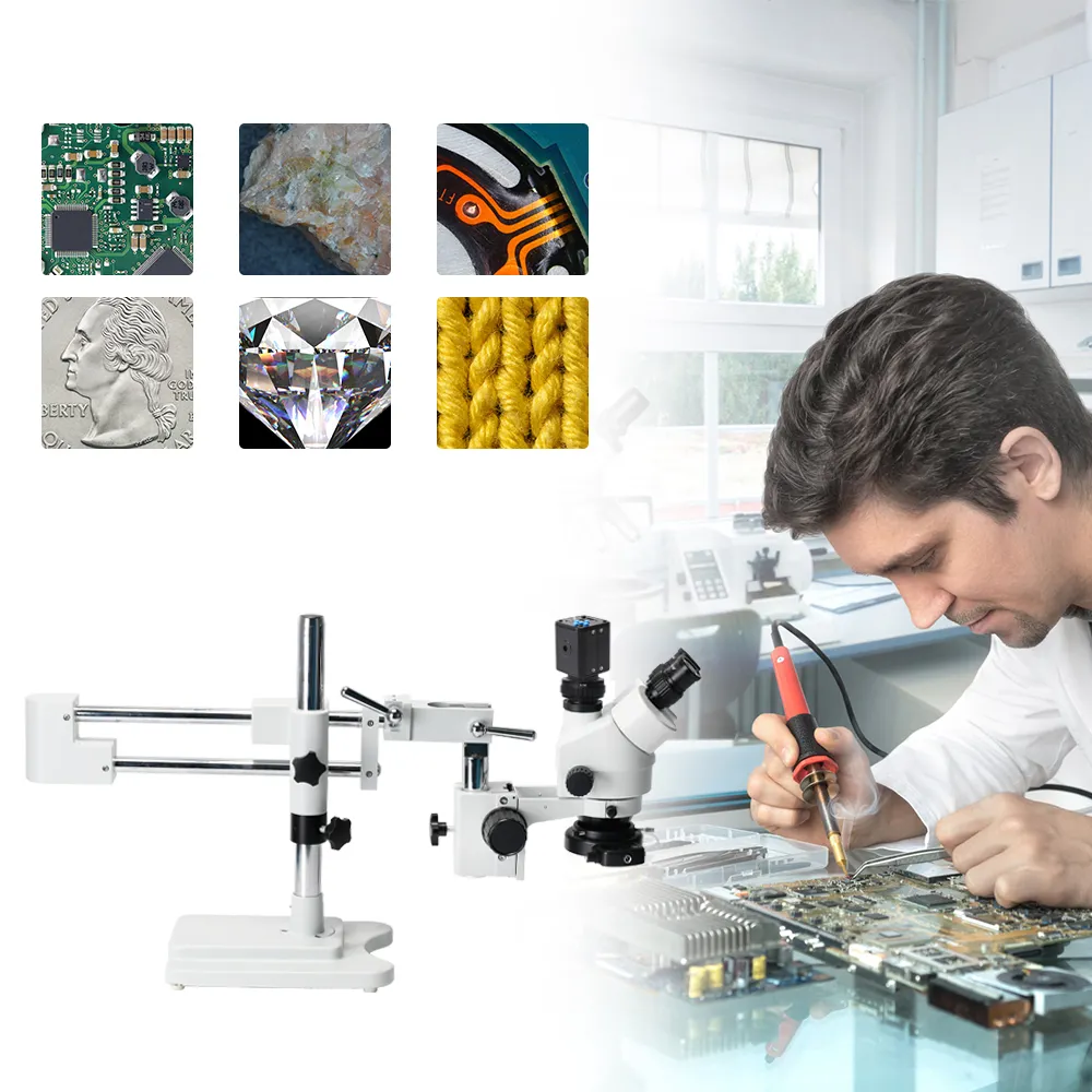 3.5X 90X Simul-Focal Double Boom Stand Trinocular Stereo Zoom Microscope 24MP 4K HD-MI Camera phone repair Microscopie