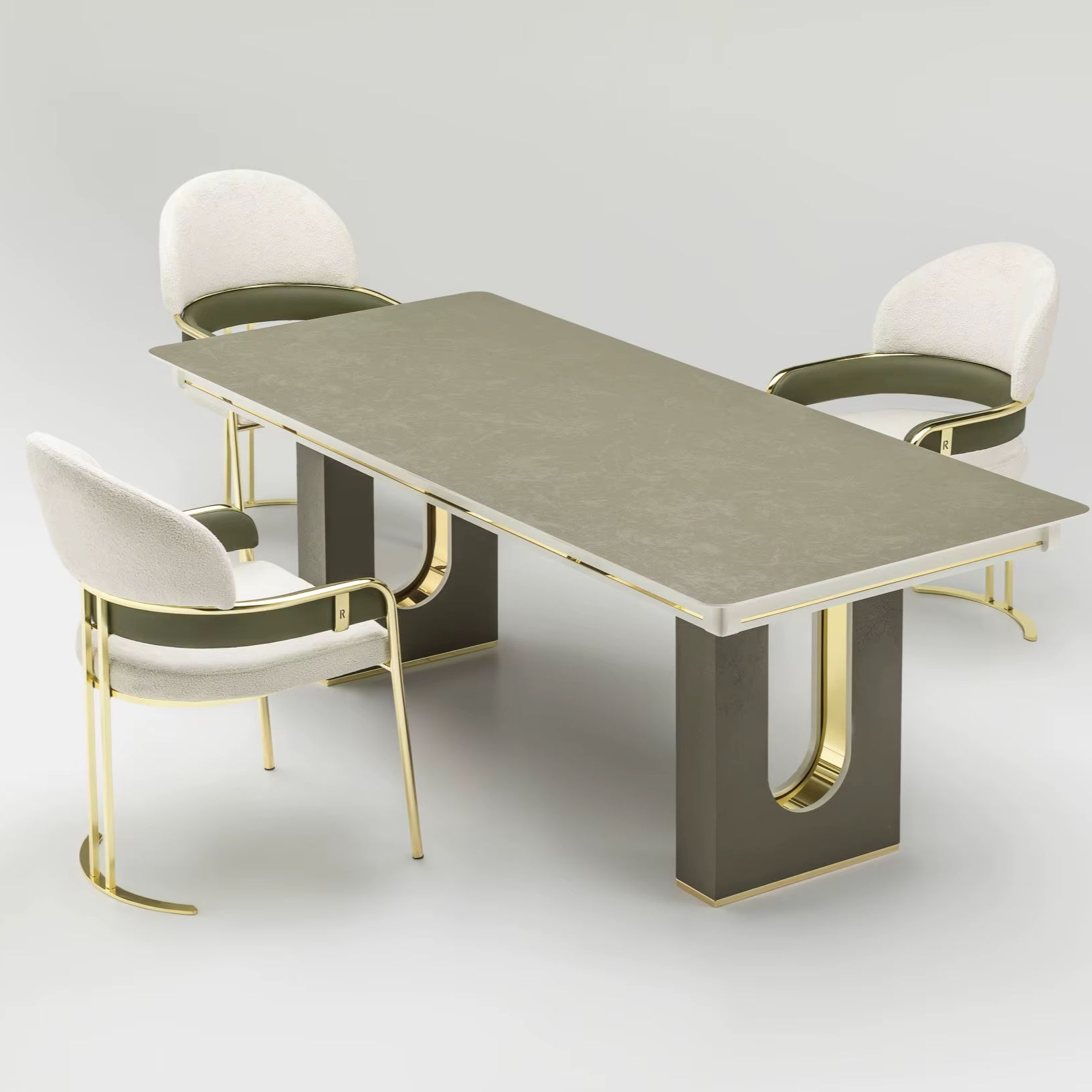 Mesa verde, sillas color crema