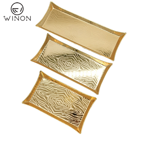 豪华金色精致图案11英寸长方形桌子服务盘子 - Product Image 3