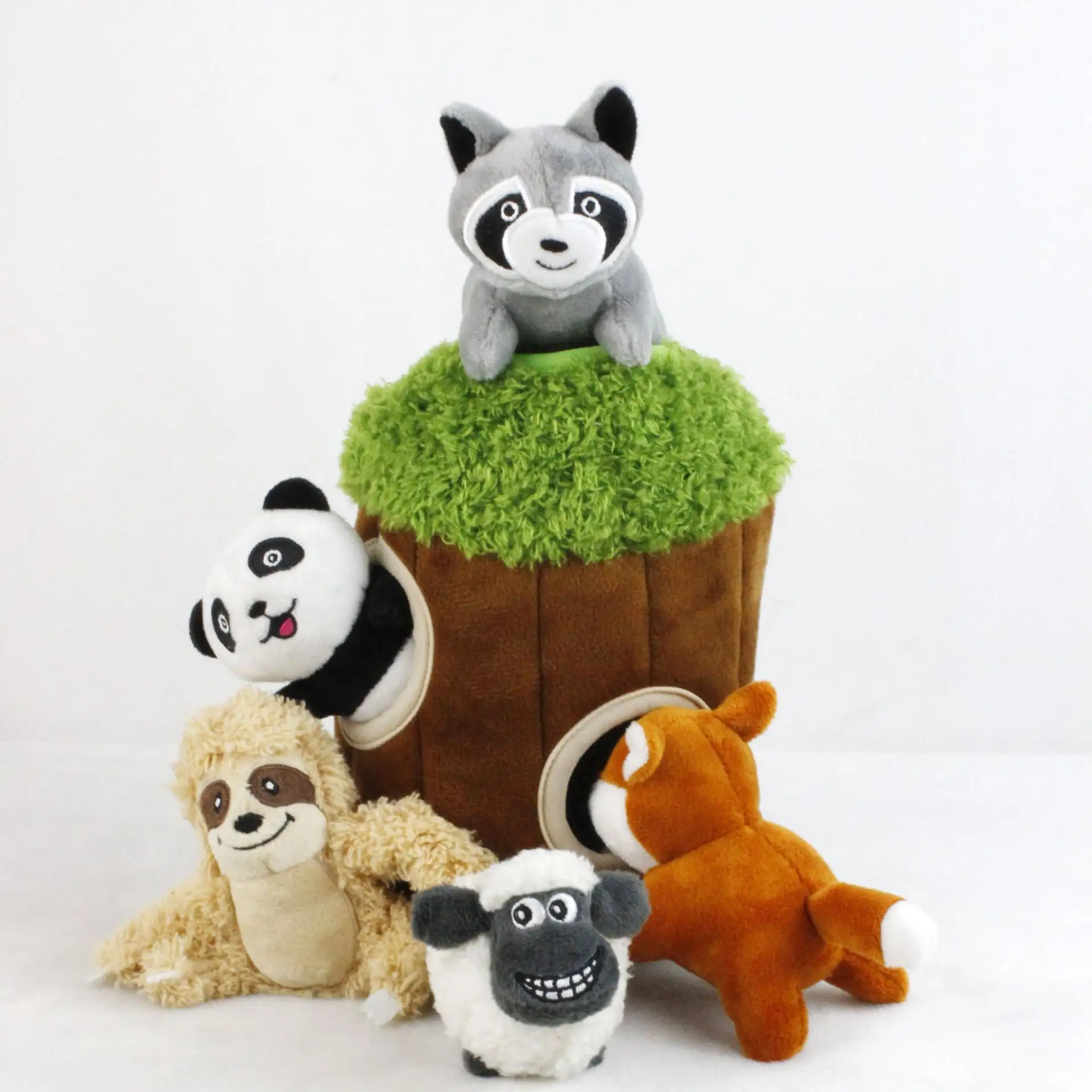 Link Brand Animales de peluche Venta al por mayor Pequeño Panda Muñeca con ladridos Sounder Tree Hole Pet Peluche de juguete