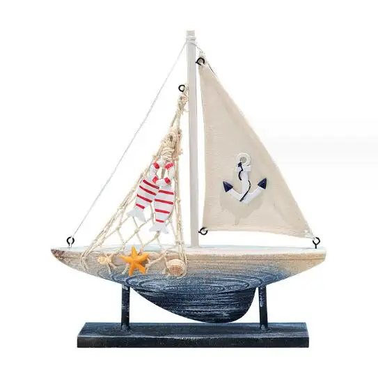 Akdeniz yelkenli modeli düz yelken yaratıcı masa mobilyası ahşap tekne dekorasyon el sanatları
