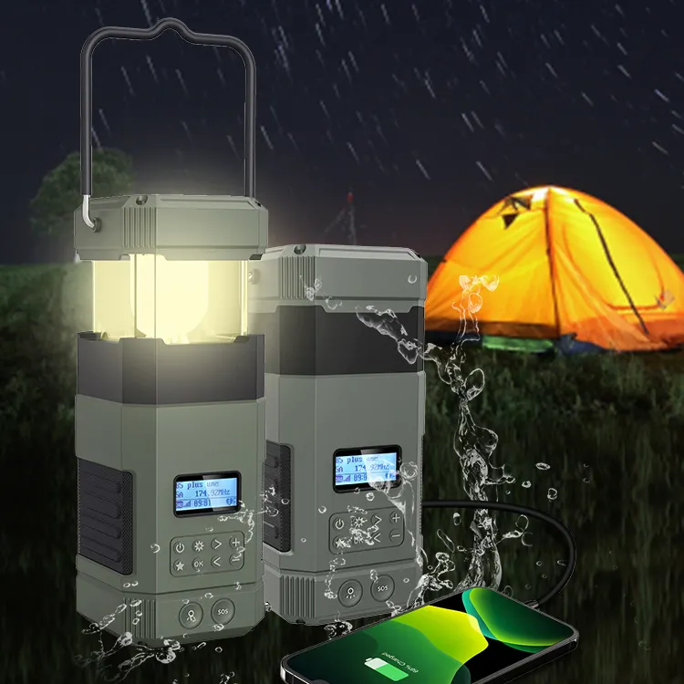 Eletree-linterna Led impermeable para exteriores, linterna de Camping con batería externa, Sos dinamo, lámpara Solar de Radio recargable