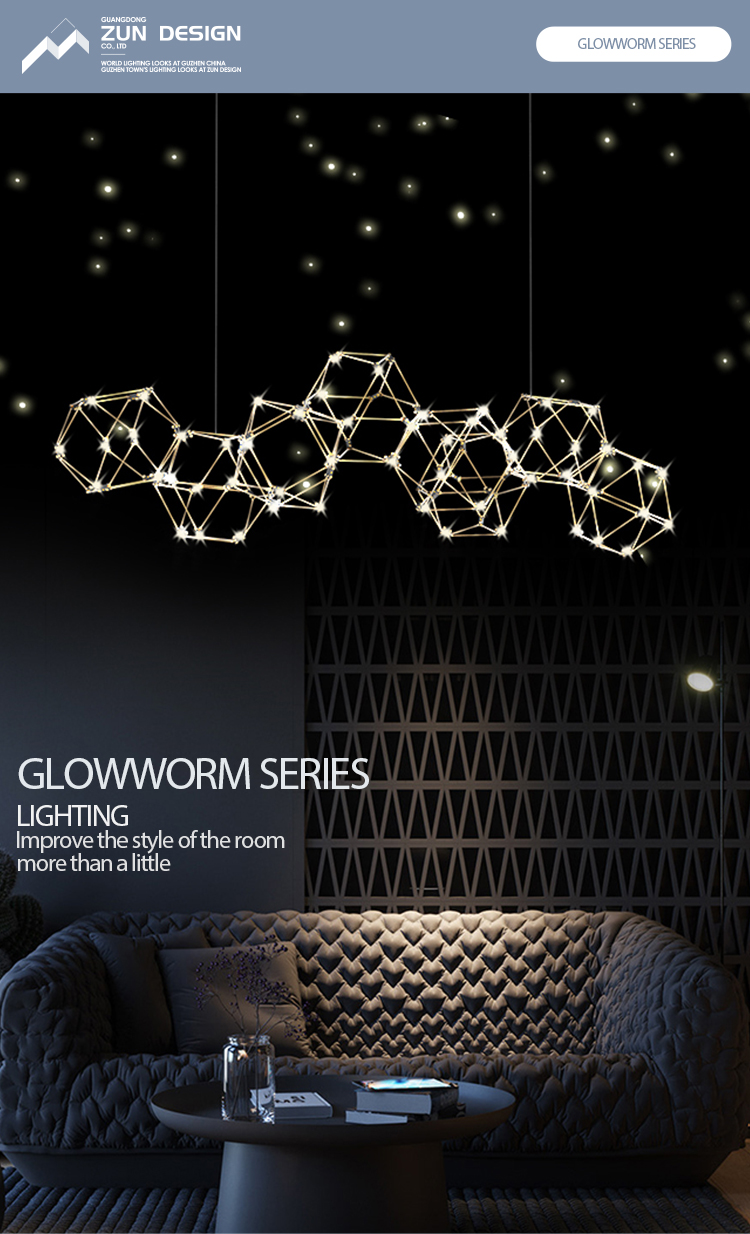 Hot selling modern colourful iron hanging firefly led chandelier pendant lights for living room bedroom dining room
