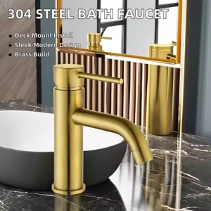 洗面器蛇口シングルホールシングルハンドルブラッシュドゴールド浴室一定温度蛇口 - Product Image 6