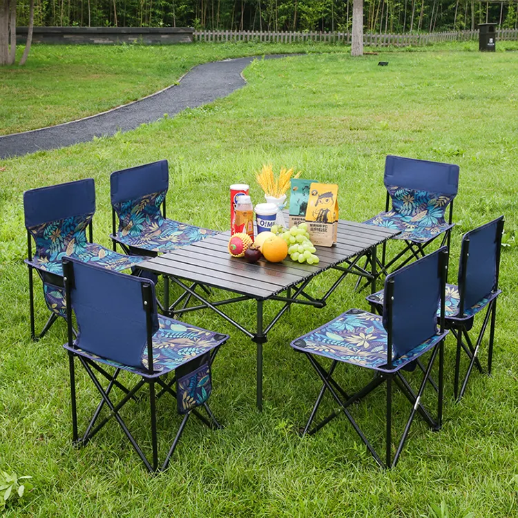Mesas e cadeiras do jardim ao ar livre portátil multifuncional Dobrável Camping Mesa De Piquenique Dobrável Com Cadeiras