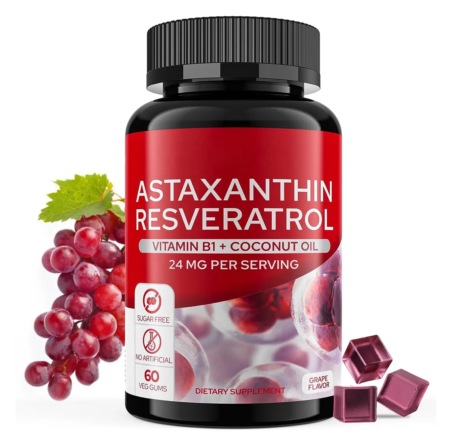 Goma de astaxantina de etiqueta privada OEM con Resveratrol, pelo, uñas, blanqueamiento de la piel, suplemento de astaxantina