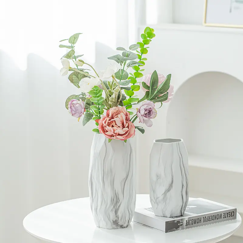 Commercio all'ingrosso nuove decorazioni morbide per la casa in marmo vaso per interni decorazione della casa minimalista accessori interni vaso in ceramica di marmo