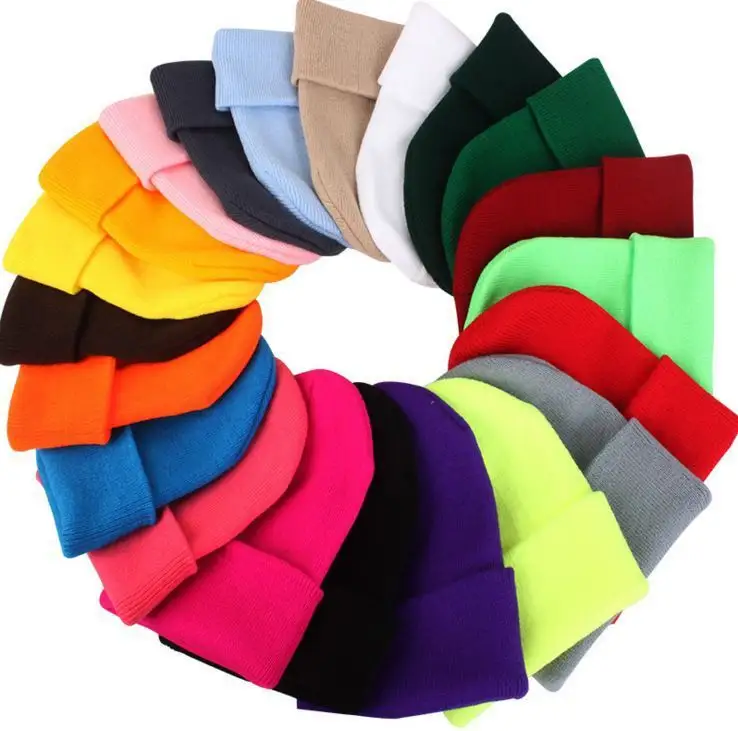 หมวกบีนนี่สำหรับผู้หญิงและผู้ชาย,หมวกบีนนี่สีล้วนหมวกลำลองฤดูใบไม้ร่วงหมวกถักว่างเปล่าสำหรับฤดูหนาว