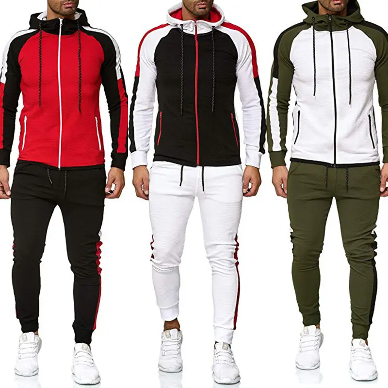 Commercio all'ingrosso di nuova moda a righe di colore abbinato Plus Size pantaloni della tuta con cappuccio da uomo tuta sportiva da uomo in due pezzi Jogger Set