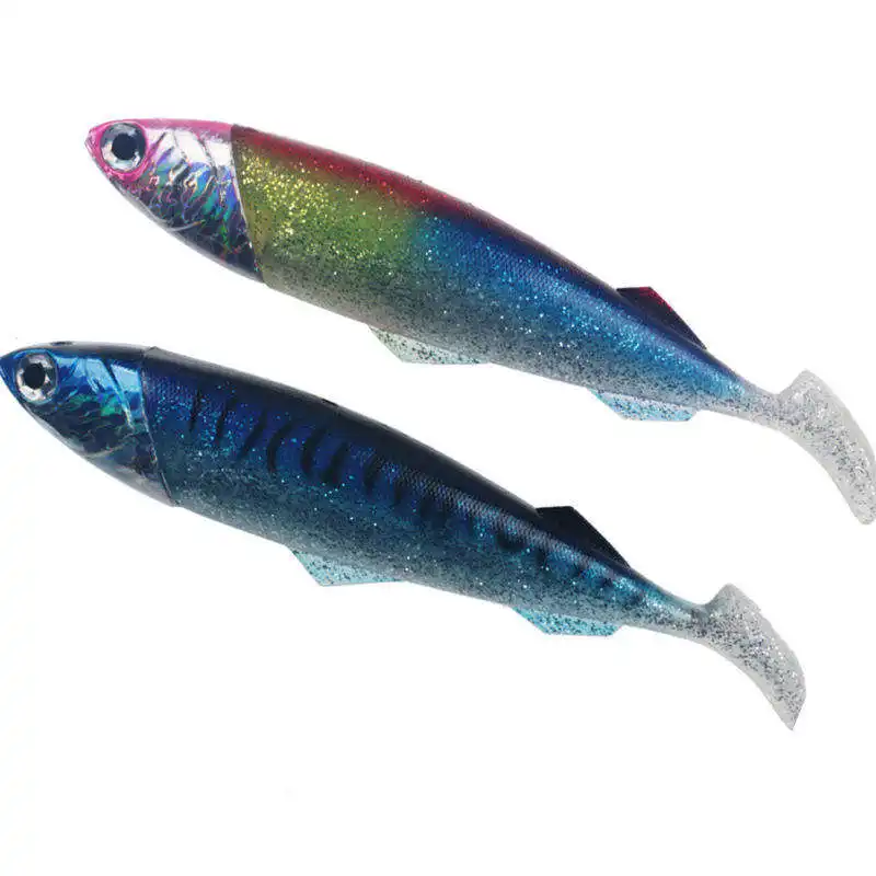 Alta calidad grande juego grande plástico Swimbait agua salada 26cm peces de mar profundo cabeza de metal equipo de pesca cebo suave