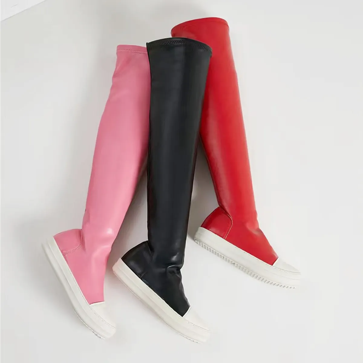 Nuovo semplice e Versatile personalità Street Shooting suola spessa stivali elastici grandi stivali al ginocchio Color caramella da donna