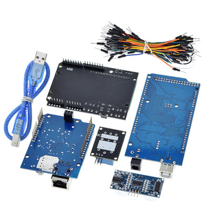 TZT Mega 2560 r3 per arduino kit + HC-SR04 + cavo breadboard + modulo relè + W5100 UNO shield + LCD 1602 schermo tastiera