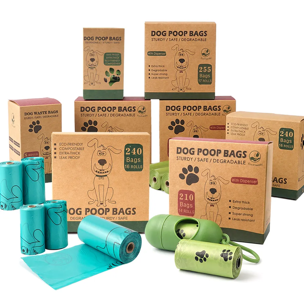 卸売カスタマイズされたペット用品の香りの犬のゴミ箱袋うんちバッグ生分解性堆肥化可能な犬のペットの廃棄物バッグ