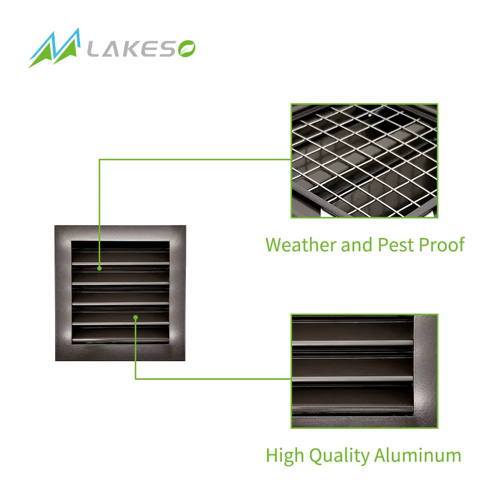 Rejilla de retorno de aluminio marrón Lakeso, rejilla a prueba de clima, rejillas de ventilación de aire fresco externas