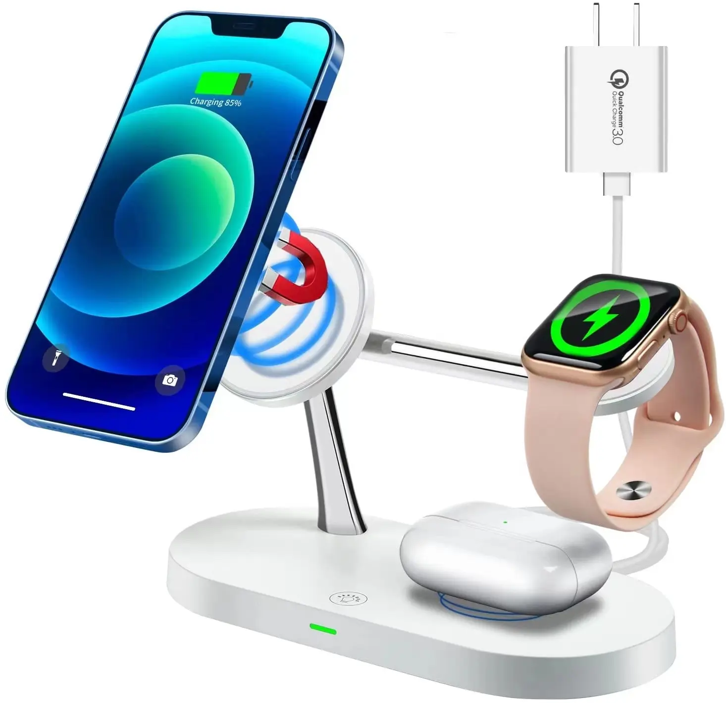 trending 2024 products T268 Factory high quality cheap 5 in 1 15W Magnetic Wireless Charger Stand with night light function For iphone 14 13 12