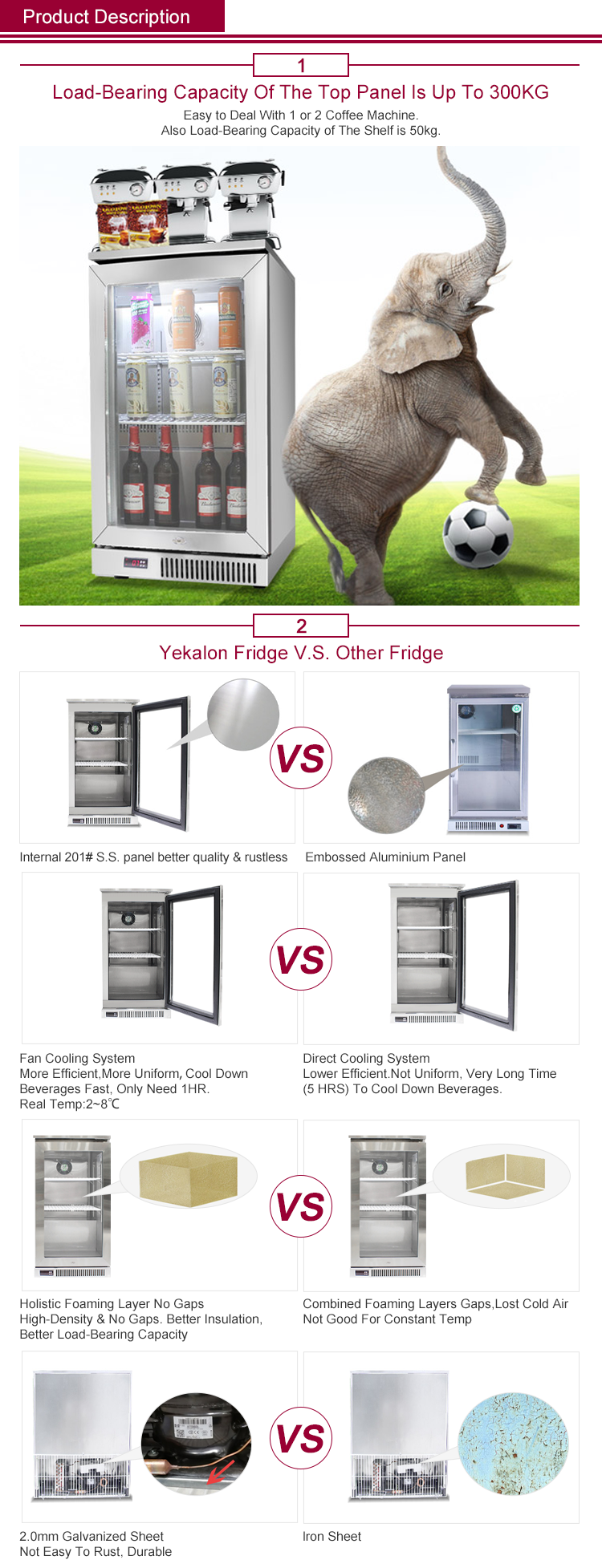Hotel Commercial Refrigeration Equipment Bar Fridge 108L Glass Door Mini Bar Fridge
