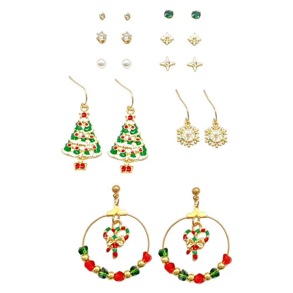 Vente en gros de nouveaux produits Boucles d'oreilles en alliage de perles de sapin de Noël flocon de neige étoile diamant nœud papillon perle pour femmes