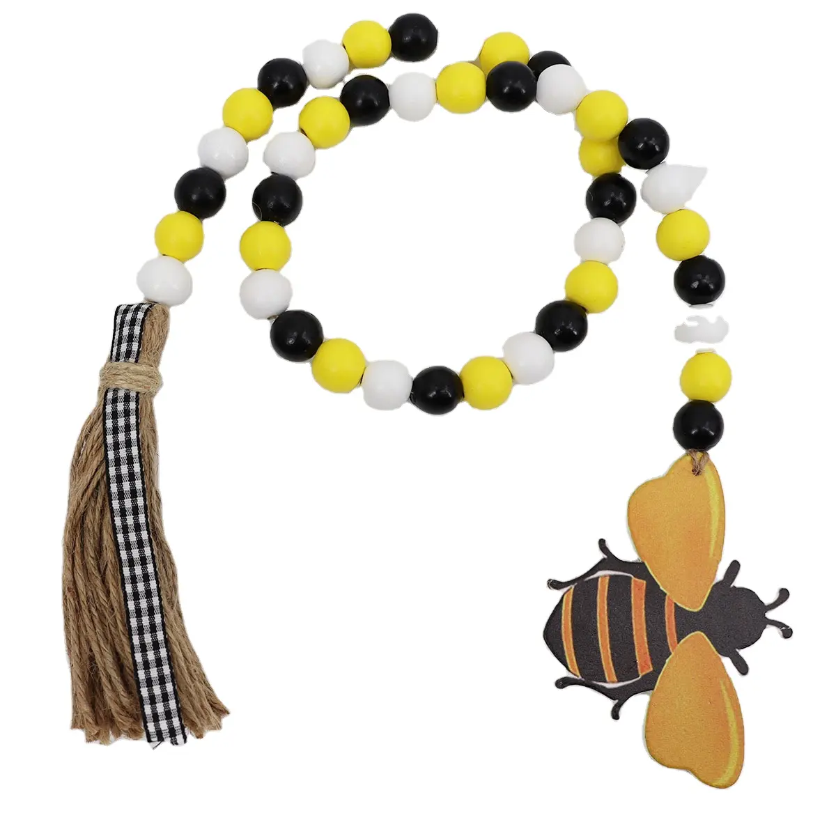 Guirlande de perles en bois d'abeille Tailai avec glands Guirlande de perles en bois de nid d'abeille rustique