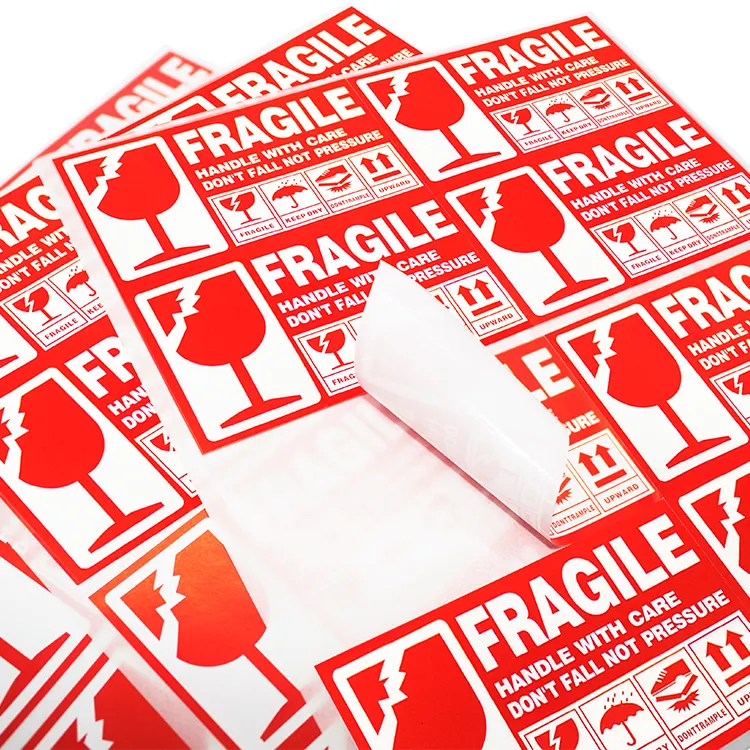 Etiquetas de adesivo permanente forte de 2x3 "Frátil - Lidar com Cuidado", adesivos de aviso brilhantes para transporte e embalagem segura de 3x5