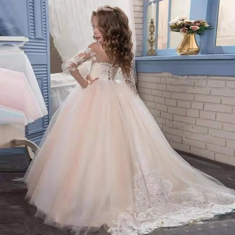 Rarewe belle fleur blanche fête de mariage princesse bijou cou Tutu Pageant robes anniversaire bal filles robe