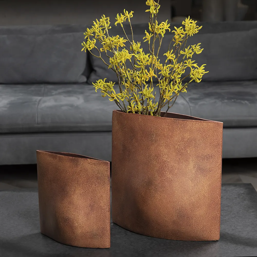 Jgmerlin-vase à fleurs carrées unique, nouveau design oreiller rouge et minimaliste, vase en céramique rétro, noir plat et jaune pour décor des vases