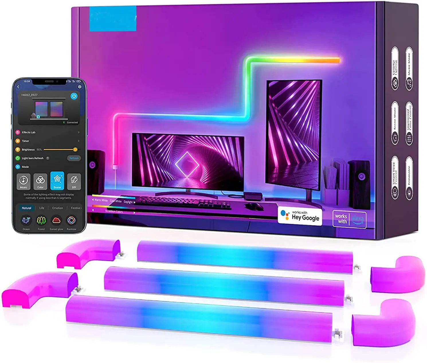 Colour đèn RGB thông minh LED ống ánh sáng Bar tuya Wifi âm nhạc Sync DIY Đêm chơi game Đèn tường phòng trang trí Glide LED Tường ánh sáng