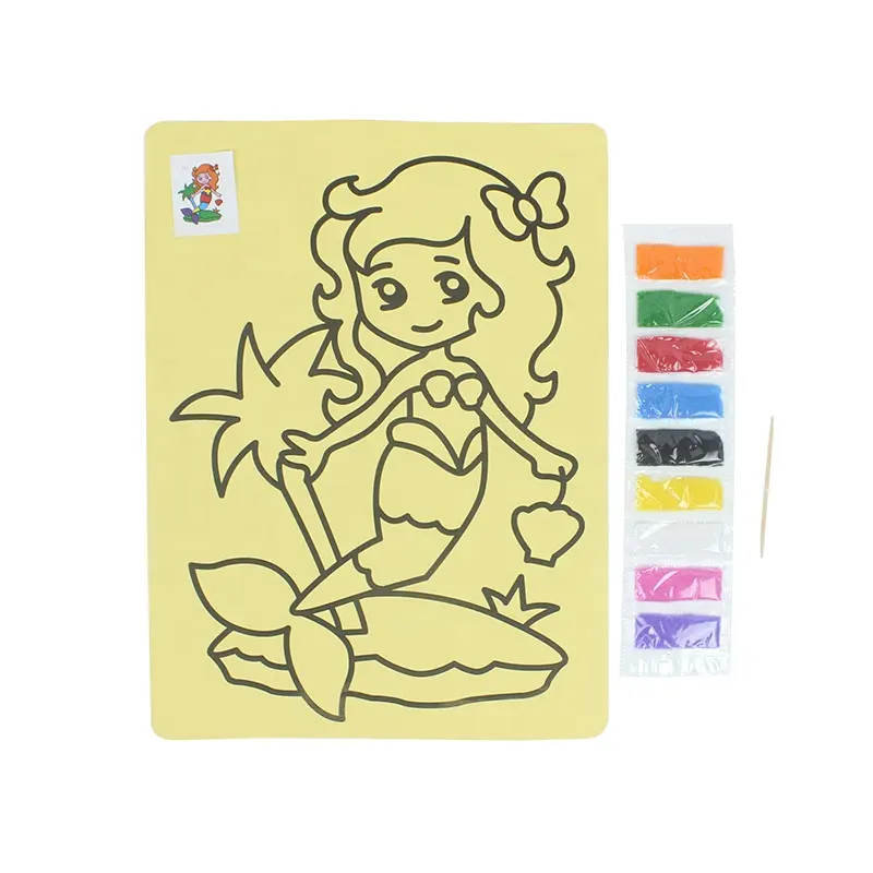 Custom Cartoon Sticker Sand Art Desenho Toy Pintura Set Areia Não Tóxica Areia Colorida para Crianças Artes & Artesanato Fun Home Actividades