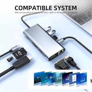 11合1集线器类型C至HDMI VGA适配器RJ45局域网以太网SD TF PD USB3.0 3.5毫米插孔音频视频USB c集线器计算机附件 - Product Image 4