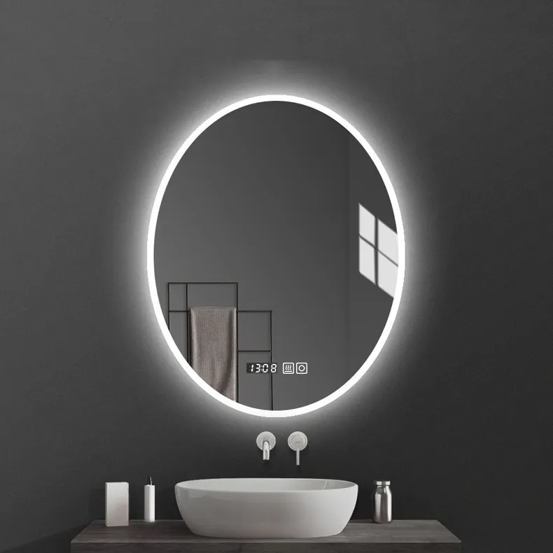 Luces LED delicadas para espejo de baño y pantalla de temperatura, espejos de baño irregulares de inducción