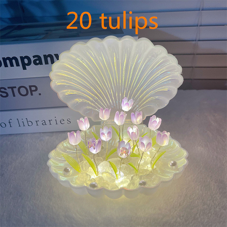 white plastic shell 20 purple tulips
