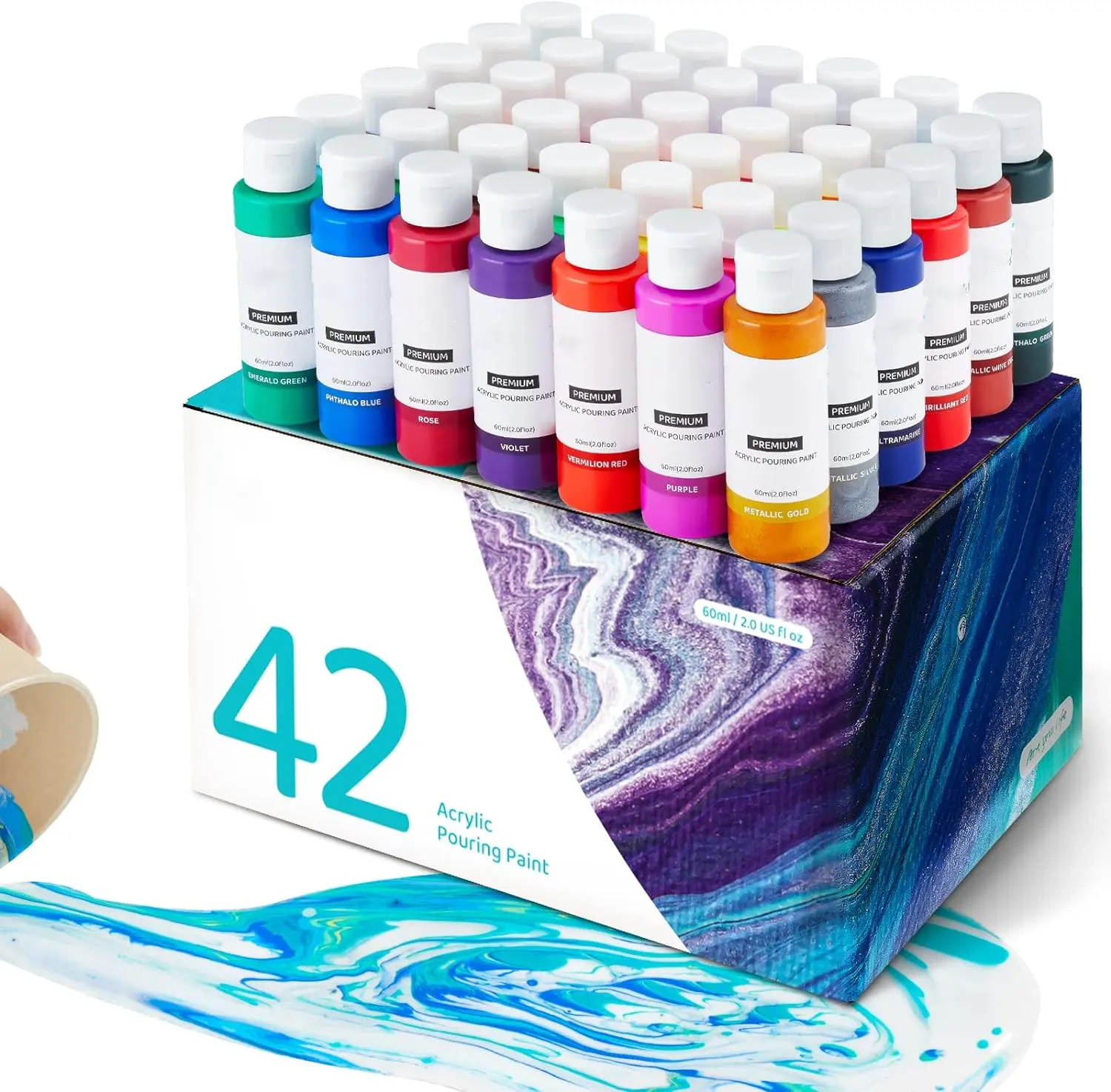 مجموعة ألوان سكب أكريليك (كل 60 مل/2 أونصة) عالية التدفق لا تحتاج إلى تشكيلة من الألوان لسكب القماش الزجاجي الخشبي بنفسك