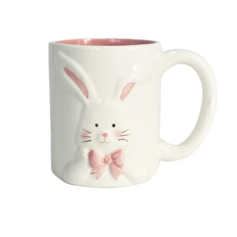 On Sale Ceramic 3d Rabbit Couple Mug White Pink Coffee Mug Handmade With Wholesaler