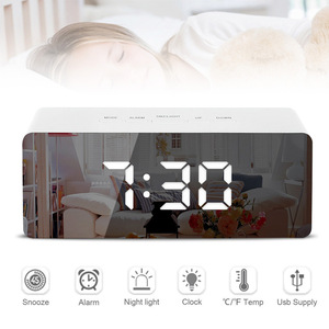 目覚ましライト電子大時間温度表示時計LEDミラーAlar m時計デジタルスヌーズ時計 - Product Image 3